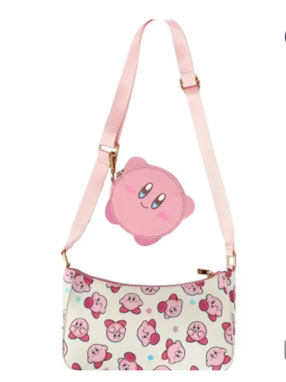 Kirby Character Repeat Print White Handbag and with Zipper Wallet